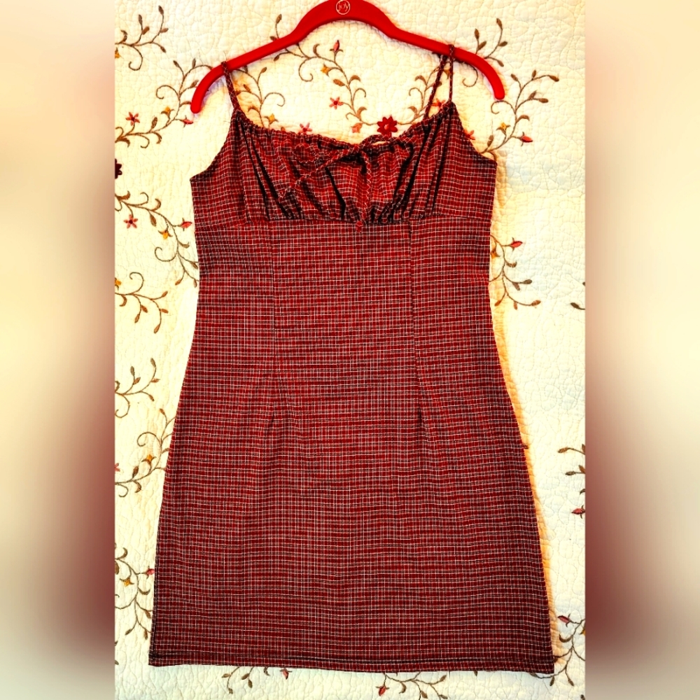 90's Plaid Empire Waist Peasant Style Dress